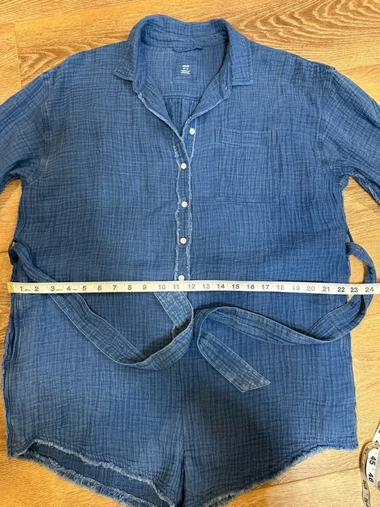 aerie Lightweight Chambray Blue Romper with Frayed Hem - Picture 7 of 13